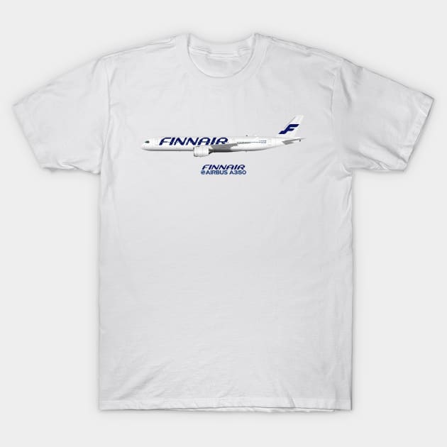 Illustration of Finnair Airbus A350 T-Shirt by SteveHClark